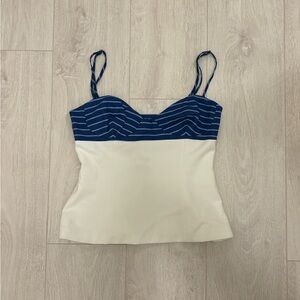 Zara Navy and Cream Camisole Top